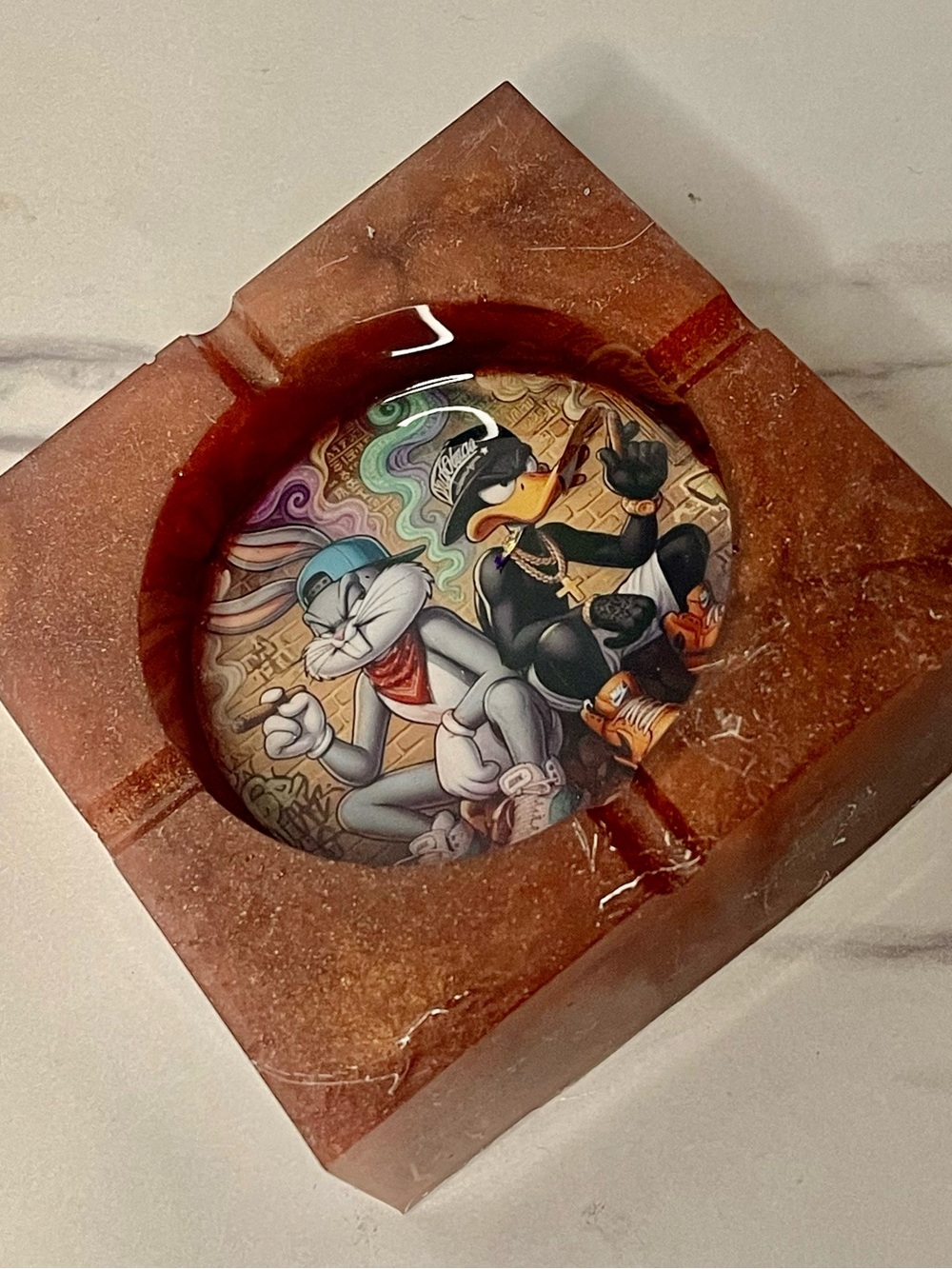 Bugs Bunny Daffy Duck Square Ashtray | 90s Cartoon Nostalgia Gift - Picture 2 of 8
